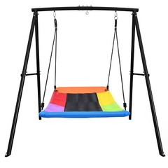 440lbs Metal Swing Set with 60″ Large Platform Swing Backyard Heavy Duty Playset