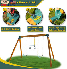 Easy 1-2-3 A-Frame 2 Brackets for Swing Set with All Mounting Hardware Green….
