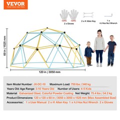 VEVOR Climbing Dome 10FT Geometric Dome Climber Jungle Gym for Kids 3-10 Years