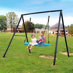 440lbs Metal Swing Set with Saucer Swing Heavy Duty A-Frame Outdoor Kids Playset