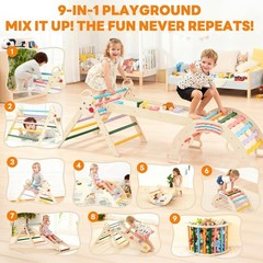 Toddler Climbing Toys and Play Structure Indoor,9-in-1Wooden Montessori Climbing