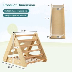 4 in 1 Wooden Climbing Triangle Set Triangle Climber w/Ramp Natural