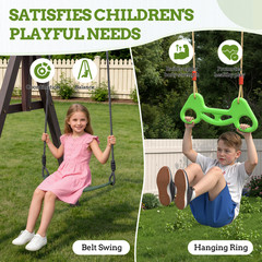 Swing Set W/ Wave Slide & 2 Belt Swings – Kids Outdoor Backyard Play Equipment