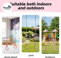 18″ Pink Trapeze Swing Bar Rings 48″ Heavy Duty Plastic Coated Chains Swing Set
