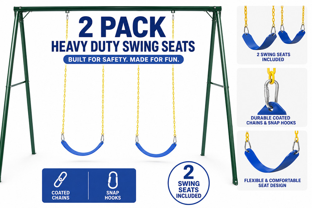 Juegoal 2 Pack Heavy Duty Swing Seats w/ 66” Coated Chains & Snap Hooks – Blue