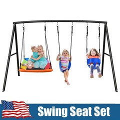 Metal Swing Set Kids Playground Heavy Duty Playset with 3 Swings & Swing A-Frame