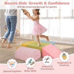 6 Pcs Toddler Climbing Blocks w/ Handles Chenille Fabric Cover Corner Play Gym