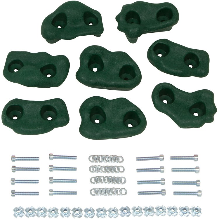 SWING SET STUFF SMALL TEXTURED ROCK HOLDS SET OF 8 MOUNTING HARDWARE GREEN 0014