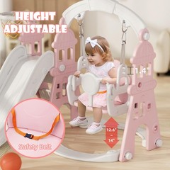 YUFU 4-in-1 Toddler Slide and Swing Set, Kids with Climber, Pink