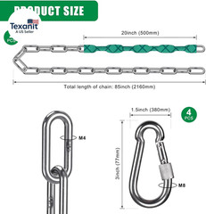 2 Pcs 85″ Heavy Duty Swing Chains, 1000LB Capacity Stainless Steel Hanging Chain