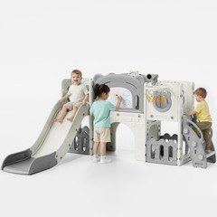 10 in 1 Toddler Slide Set w/ Drawing Board, Climber, Basketball Hoop, Telescope
