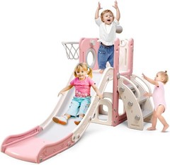6 in 1 Toddler Playset with Slide,Toddler Slide,Slide for Kids with Basketbal…