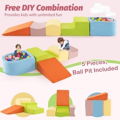5PCS Climb and Crawl Playset w/ Ball Pit for Kids Zippers for Playroom