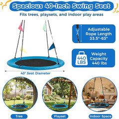 40 Inch round Tree Swing for Kids & Adults, Waterproof Heavy Duty Flying Seat wi