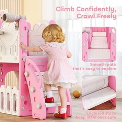 7 in 1 Toddler Slide Set, Frog Theme Outdoor & Indoor Playset, Pink