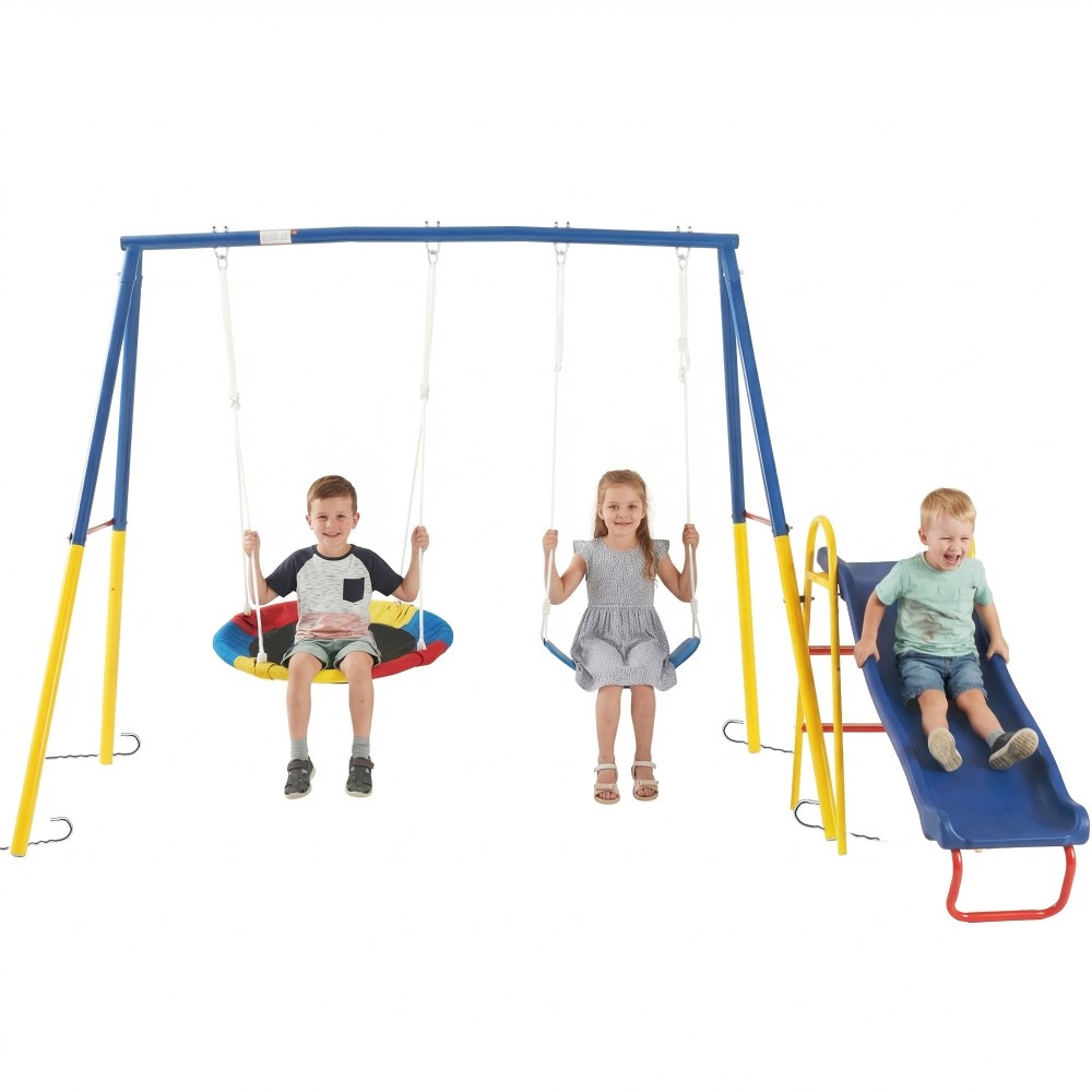 Heavy Duty Kids Swing Sets Playset with Slide for Backyard Outdoor Metal