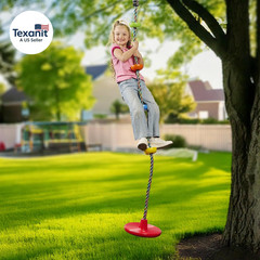 Tree Swing for Kids – Single Disc Seat and Rainbow Climbing Rope Set W/Carabiner