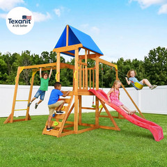 Wooden Swing Sets for Backyard, Kids Outdoor Playground Set with Monkey Bars, Wa