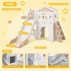8 in 1 Toddler Slide Indoor Playground Kids Slide Set Basketball Hoop Climber