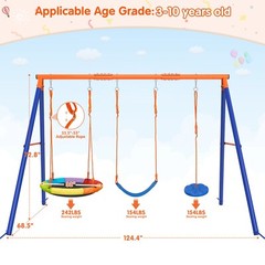 3-in-1 Swing Set 550 lbs with Heavy Duty Metal A-Frame Adjustable for Backyard
