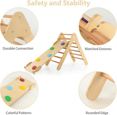 Pikler Triangle Set 3 in 1 Climbing Toys for Toddlers Wood Montessori Baby Jungl