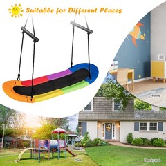 Saucer Tree Swing Surf Kids Outdoor Adjustable Oval Platform w/ Handle Colorful