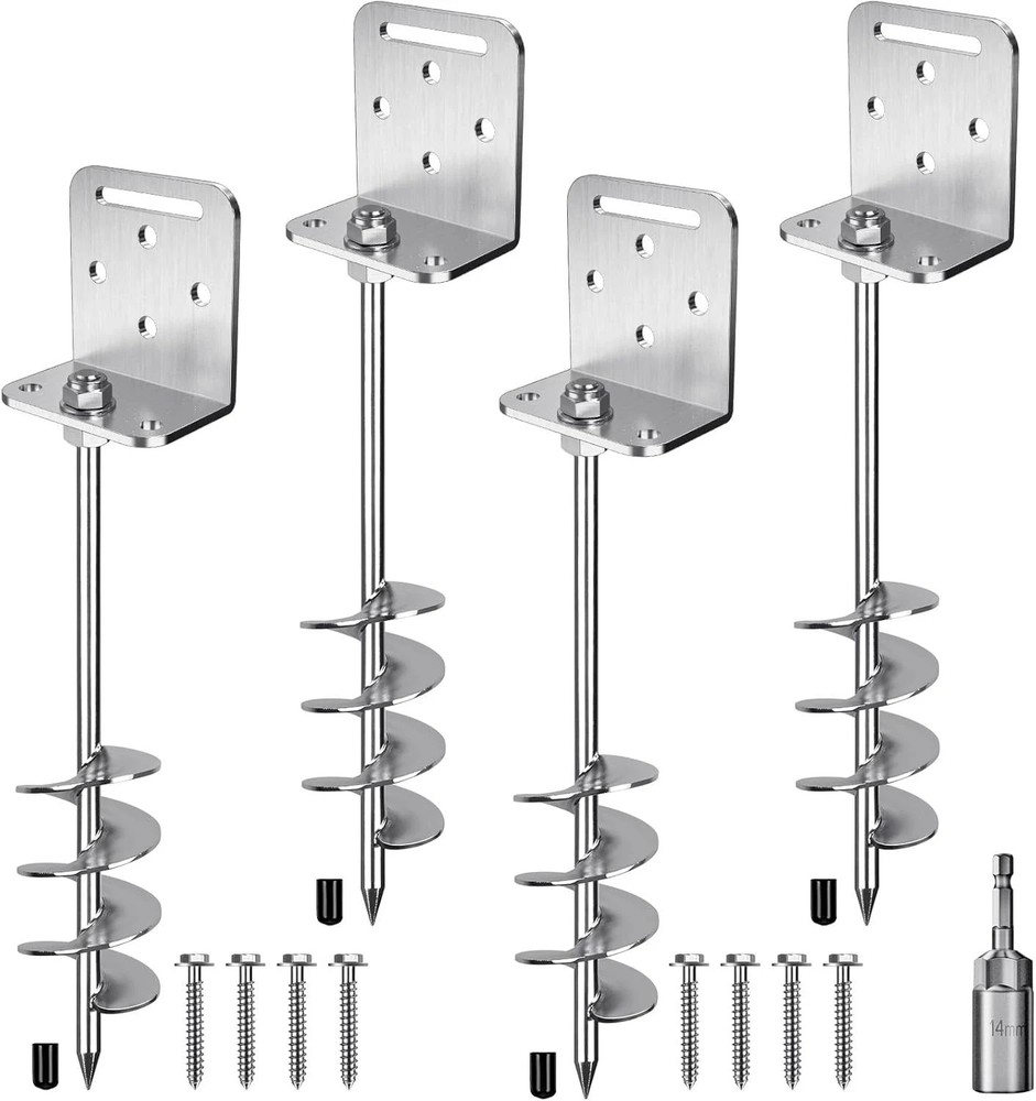 18” Heavy Duty Ground Anchors 10mm Solid Steel with L Bracket, for Trampoline M