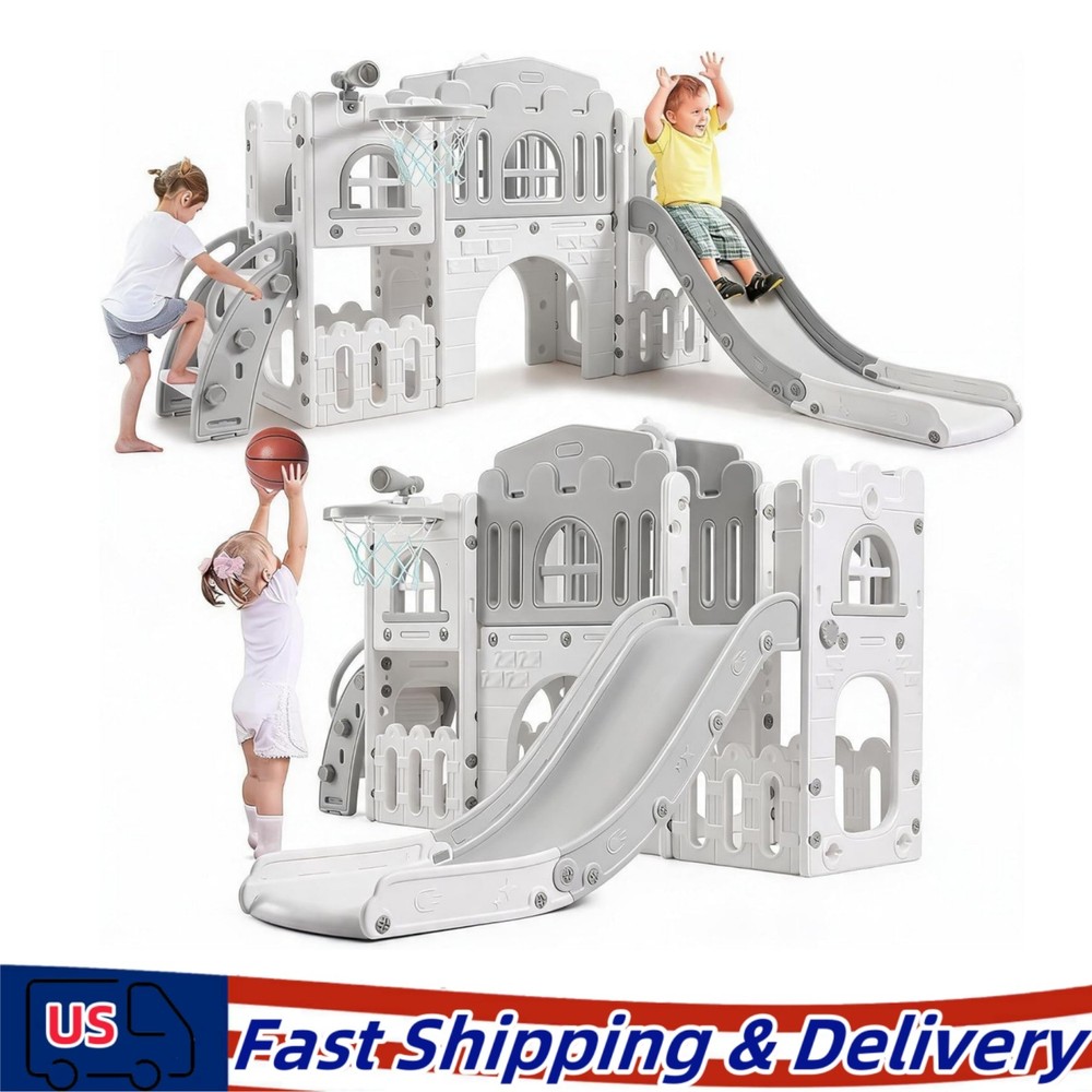 8 In 1 Toddler Slide, Kids Slide with Climber Playground, Indoor Outdoor Playset