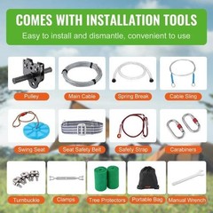 Kids and Adult 60 FT Zip Line Kits Up to 500 lb Backyard Outdoor Spring Brake