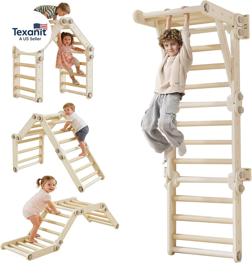 Kids Climbing Toys,Pikler Triangle Set,Plastic Montessori Indoor Play Gym,Multif