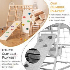 8-in-1 Jungle Gym Playset, Wooden Climber Play Set w/ Monke Natural