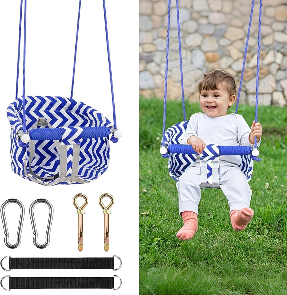 Comfy Toddler Swing Seat, Heavy-Duty Baby with Adjustable Rope & Blue