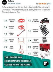 Profana Ninja Obstacle Course ~ 32 Pcs. 65 Ft. Slack Line + 9 Obstacles