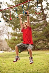 NinjaLine Outdoor Obstacle Course Slackline Kit with Rings and Bar.