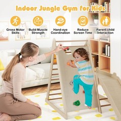 3-In 1 Jungle Gym Playground for Toddlers w/ Extended Slide & Wooden Climber