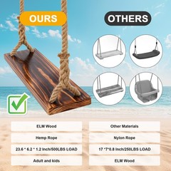 23 X 6 X 1.2 inch Wooden Swing Seat Nostalgic Outdoor Wood Swing for Adult Kids