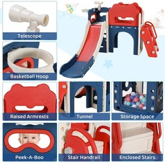 8 in 1 Kids Slide Set Toddler Climber Slide Play Set With Basketabll Hoop Tunnel