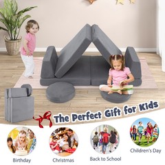 6 Pieces Modular Kids Play Couch Set Washable Covers Living Room Playroom Gray