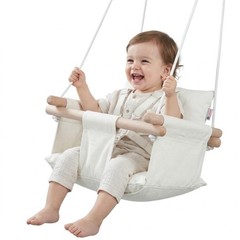 Columpio De Madera Y Lona Với Cinturon De Cinco Puntos Para Bebes Lujo