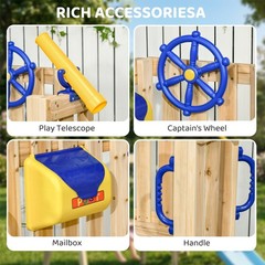 Outsunny Wooden Swing Set with Slide, Baby Swing Seat, Fort for 1.5-4 Years