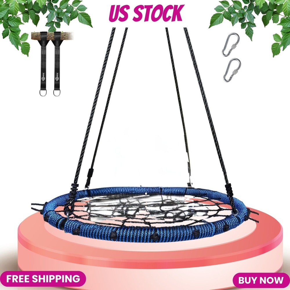 NEW 40in Spider Web Saucer Tree Swing 750LB Outdoor Net Swing Blue