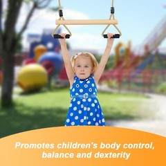 Wooden Trapeze Swing Bar with Gym Rings for Children’s Swing Set Indoor Outdo…