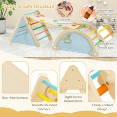 2-in-1 Wooden Climbing Ladder Kids Triangle Climber Toy w/Climbing Ramp and Arch