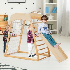 6-in-1 Jungle Gym Montessori Play Set Climbing Stakes Cotton Ropes Rods Natural