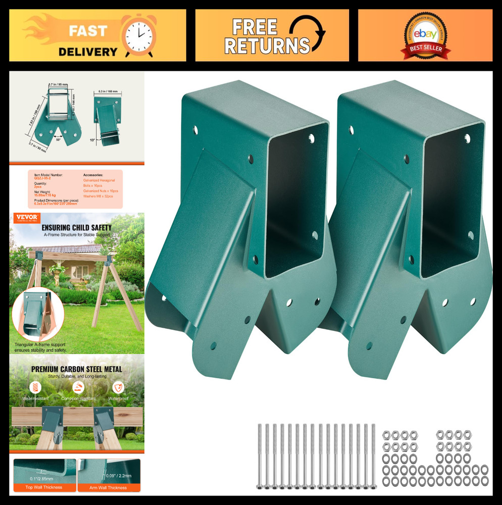 Heavy Duty A-Frame Swing Set Brackets, Carbon Steel DIY Kit for 4×4 & 4×6 Beams,
