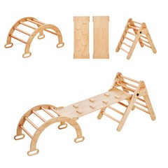 VEVOR Pikler Triangle Set 5in1 Montessori Climbing Toys for Toddlers 1-3 M Wood