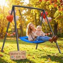Hapfan 500lb 6.5ft Heavy Duty Metal Swing Set for Backyard with 50″ Saucer Swing