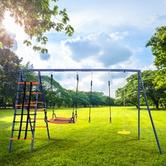550lb Metal Swing Set Heavy Duty Frame Kids Adult Backyard Playset with 3 Swings