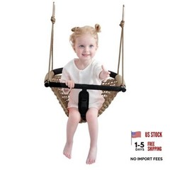 2 -in- 1 Toddler Swing. Swing Seat for Kids with Adjustable Ropes, Light Brown