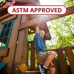Wooden Outdoor Playground Set with Slides Rock Wall Swing Set & Playground Equip